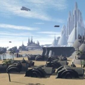 Modelo 3d de cenário de construção de cidade de ficção científica