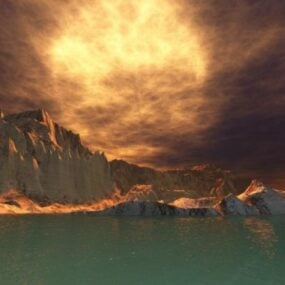 مدل سه بعدی منظره ساحلی Sunset Mountain
