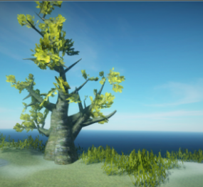 شجرة الكرتون على العشب المناظر الطبيعية نموذج 3D