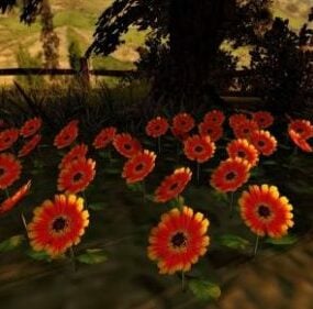 Red Orange Sun Flowers 3d model