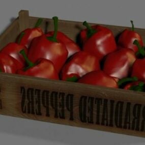 Red Pepper Fruit In Crate 3d model