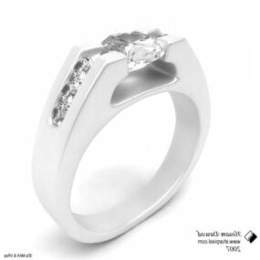 Srebrny pierścionek z diamentem Model 3D
