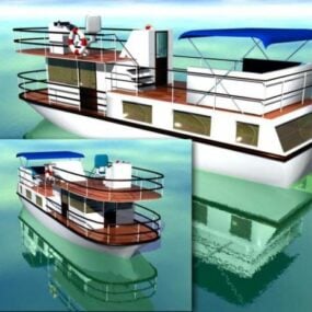 Model 3D domku na łodzi