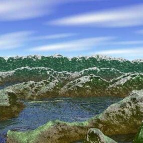 3д модель горного пейзажа с рекой