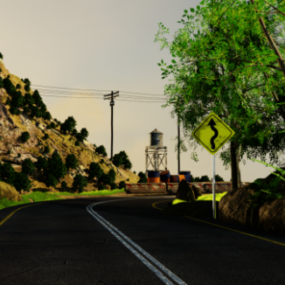 Traffic Road On Mountain With Tree 3d model