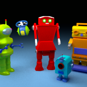 Σετ παιχνιδιών ρομπότ κινουμένων σχεδίων τρισδιάστατο μοντέλο