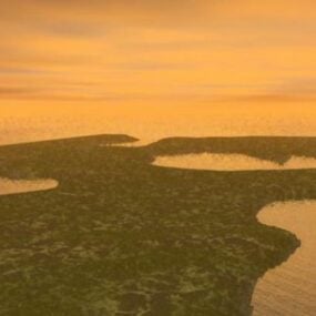 مدل سه بعدی غروب خورشید منظره دریاچه رمانتیک