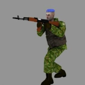 Russian Army Soldier Character With Ak47 3d model