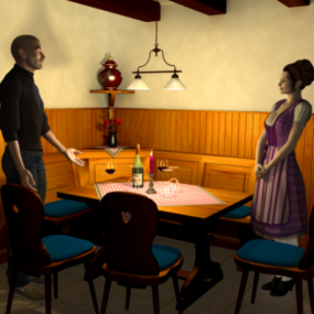 Restoranda Çift Kız Erkek Karakteri 3D model