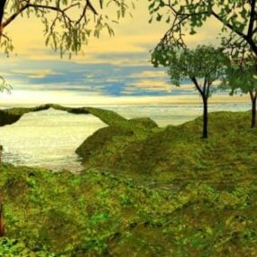 Sunset Island Landscape 3d-model