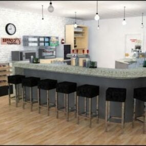 בית קפה עם בר חלל דגם תלת מימד