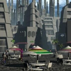 Modelo 3d de cenário de construção de cidade de ficção científica