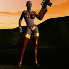 Chica guerrera en bikini con pistola modelo 3d