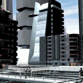 Paysage de bâtiment du centre-ville modèle 3D