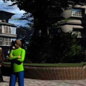House Street View Dengan Model 3d Watak