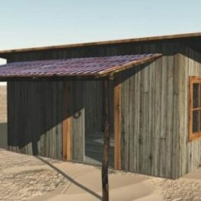 3д модель деревянного дома в пустыне