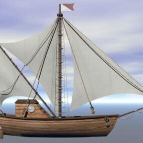ספינת עץ עם מפרש דגם תלת מימד