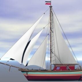 Small Sailing Ship Wooden Material 3d model