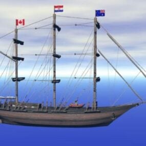 Ağaç Yelken Sütunu ile Yelkenli Gemi 3d model