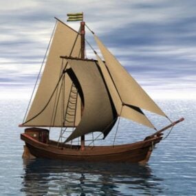 ספינת מפרש מעץ וינטג' דגם תלת מימד