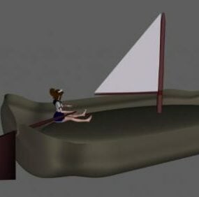 Lille sejlskib med barn 3d-model