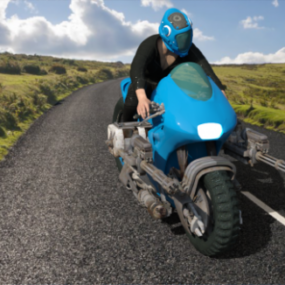 Roadsثالثا دراجة نارية مركبة مع نموذج سائق رجل 3D