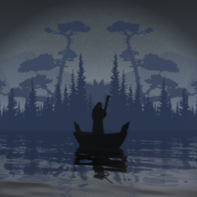 Silhouette uomo in barca sul fiume modello 3d