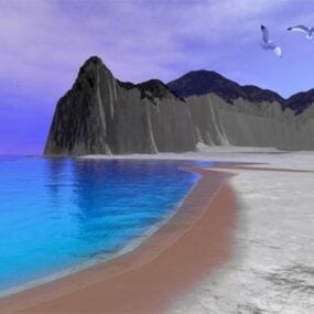 منظره ساحل با مدل سه بعدی دریا و کوه
