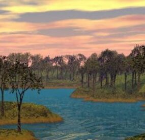 Ruisseau brumeux dans la jungle modèle 3D