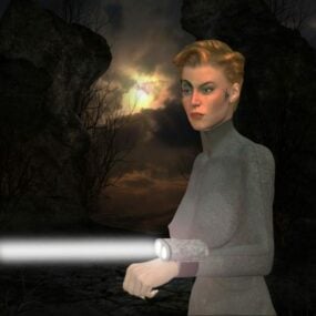 شخصية فتاة مع مصباح يدوي نموذج ثلاثي الأبعاد