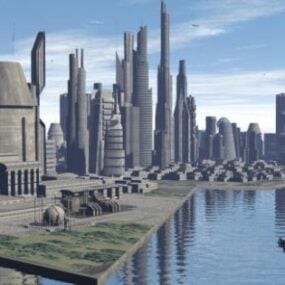 Modelo 3D do edifício futurista da cidade da colônia
