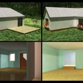 نموذج منزل كوخ صغير مع حديقة ثلاثي الأبعاد