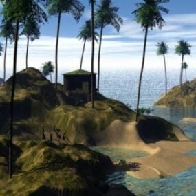 Jungle On Island In Night 3d model