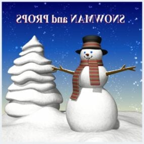 Modelo 3d de boneco de neve e árvore de neve