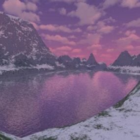 Snowy Mountain Lake Landscape 3d model