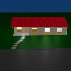 Modelo 3d de casa con techo de tejas rojas simples
