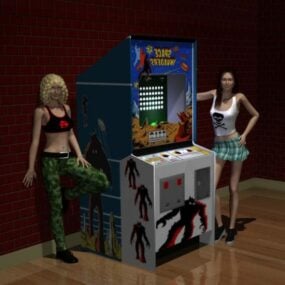 女の子とスペースインベーダーゲーム機3Dモデル