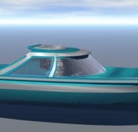 قایق تندرو مدرن با پوشش شیشه ای عریض مدل سه بعدی
