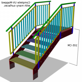 מדרגות עץ עם מעקה דגם תלת מימד