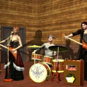 Music Band With Character And Instrument 3d model