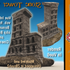 Model 3D budynku kamiennej wieży