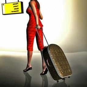 Mode flicka dra resväska 3d-modell