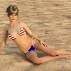 Bikini Girl On Beach Sand 3d model