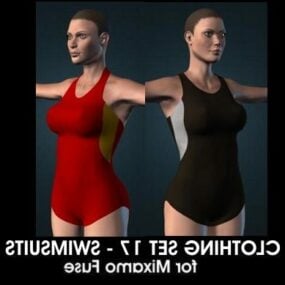 Black Red Swimsuit Dress For Girl Character 3d model