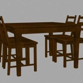 Дерев'яний стіл і стільці 3d модель