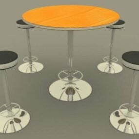 Mesa de centro redonda y taburetes modelo 3d