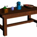 Παλιό ξύλινο τραπέζι με δοχείο τσαγιού