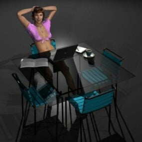Bikini Girl With Work Table 3d model