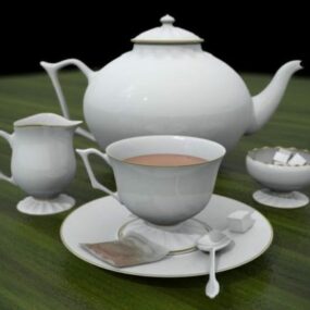 طقم شاي مع كوب إبريق شاي نموذج ثلاثي الأبعاد