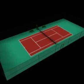 Sport-Tennisplatz mit Zaun 3D-Modell